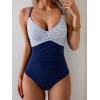 imageB2prity Womens One Piece Swimsuits Tummy Control Front Cross Bathing Suits Tie Back Slimming V Neck SwimwearNavy Blue Stripe