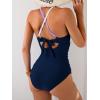 imageB2prity Womens One Piece Swimsuits Tummy Control Front Cross Bathing Suits Tie Back Slimming V Neck SwimwearWhite  Purple  Navy Blue