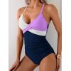 imageB2prity Womens One Piece Swimsuits Tummy Control Front Cross Bathing Suits Tie Back Slimming V Neck SwimwearWhite  Purple  Navy Blue