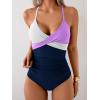 imageB2prity Womens One Piece Swimsuits Tummy Control Front Cross Bathing Suits Tie Back Slimming V Neck SwimwearWhite  Purple  Navy Blue