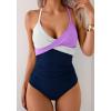 imageB2prity Womens One Piece Swimsuits Tummy Control Front Cross Bathing Suits Tie Back Slimming V Neck SwimwearWhite  Purple  Navy Blue
