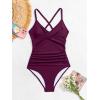imageB2prity Womens One Piece Swimsuits Tummy Control Front Cross Bathing Suits Tie Back Slimming V Neck SwimwearWine Red Solid Color