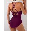 imageB2prity Womens One Piece Swimsuits Tummy Control Front Cross Bathing Suits Tie Back Slimming V Neck SwimwearWine Red Solid Color