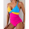 imageB2prity Womens One Piece Swimsuits Tummy Control Front Cross Bathing Suits Tie Back Slimming V Neck SwimwearYellow  Blue  Pink