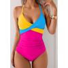 imageB2prity Womens One Piece Swimsuits Tummy Control Front Cross Bathing Suits Tie Back Slimming V Neck SwimwearYellow  Blue  Pink