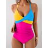 imageB2prity Womens One Piece Swimsuits Tummy Control Front Cross Bathing Suits Tie Back Slimming V Neck SwimwearYellow  Blue  Pink