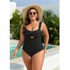 imageB2prity Womens Plus Size One Piece Swimsuit Tummy Control Bathing Suit Push Up Ruched Swim Suit Tie Back Cutout SwimwearBlack