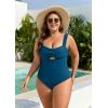 imageB2prity Womens Plus Size One Piece Swimsuit Tummy Control Bathing Suit Push Up Ruched Swim Suit Tie Back Cutout SwimwearPeacock Blue