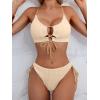 imageB2prity Womens Sexy Bikini Set Color Block Lace Up 2 Piece Bathing Suit Tie Side SwimsuitBeige