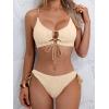imageB2prity Womens Sexy Bikini Set Color Block Lace Up 2 Piece Bathing Suit Tie Side SwimsuitBeige