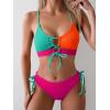imageB2prity Womens Sexy Bikini Set Color Block Lace Up 2 Piece Bathing Suit Tie Side SwimsuitColor Block 16