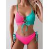 imageB2prity Womens Sexy Bikini Set Color Block Lace Up 2 Piece Bathing Suit Tie Side SwimsuitColor Block 24