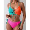 imageB2prity Womens Sexy Bikini Set Color Block Lace Up 2 Piece Bathing Suit Tie Side SwimsuitColor Block 30