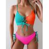imageB2prity Womens Sexy Bikini Set Color Block Lace Up 2 Piece Bathing Suit Tie Side SwimsuitColor Block 30