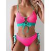 imageB2prity Womens Sexy Bikini Set Color Block Lace Up 2 Piece Bathing Suit Tie Side SwimsuitColor Block 32