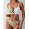 imageB2prity Womens Sexy Bikini Set Color Block Lace Up 2 Piece Bathing Suit Tie Side SwimsuitGreen White Block