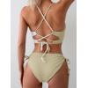 imageB2prity Womens Sexy Bikini Set Color Block Lace Up 2 Piece Bathing Suit Tie Side SwimsuitGreen White Block