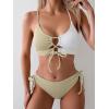 imageB2prity Womens Sexy Bikini Set Color Block Lace Up 2 Piece Bathing Suit Tie Side SwimsuitGreen White Block