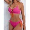imageB2prity Womens Sexy Bikini Set Color Block Lace Up 2 Piece Bathing Suit Tie Side SwimsuitHot Pink