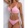 imageB2prity Womens Sexy Bikini Set Color Block Lace Up 2 Piece Bathing Suit Tie Side SwimsuitPink
