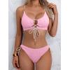 imageB2prity Womens Sexy Bikini Set Color Block Lace Up 2 Piece Bathing Suit Tie Side SwimsuitPink