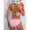 imageB2prity Womens Sexy Bikini Set Color Block Lace Up 2 Piece Bathing Suit Tie Side SwimsuitPink