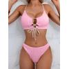 imageB2prity Womens Sexy Bikini Set Color Block Lace Up 2 Piece Bathing Suit Tie Side SwimsuitPink