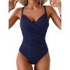 imageB2prity One Piece Swimsuit Tummy Control Criss Cross Bathing Suit Slimming Ruched Swim Suit Push Up V Neck SwimwearNavy Blue