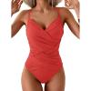 imageB2prity One Piece Swimsuit Tummy Control Criss Cross Bathing Suit Slimming Ruched Swim Suit Push Up V Neck SwimwearOrange Red