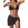 imageB2prity Womens Bikini Sets 3 Piece Swimsuit Halter Triangle Mesh Sarong Wraps Bathing Suit with CoverupsBlack White Block