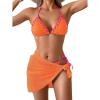 imageB2prity Womens Bikini Sets 3 Piece Swimsuit Halter Triangle Mesh Sarong Wraps Bathing Suit with CoverupsOrange