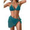 imageB2prity Womens Bikini Sets 3 Piece Swimsuit Halter Triangle Mesh Sarong Wraps Bathing Suit with CoverupsPeacock Blue