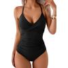 imageB2prity Womens One Piece Swimsuits Tummy Control Front Cross Bathing Suits Tie Back Slimming V Neck SwimwearBlack Solid Color