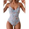 imageB2prity Womens One Piece Swimsuits Tummy Control Front Cross Bathing Suits Tie Back Slimming V Neck SwimwearPink Floral