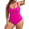 imageB2prity Womens Plus Size One Piece Swimsuit Tummy Control Bathing Suit Push Up Ruched Swim Suit Tie Back Cutout SwimwearHot Pink