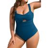 imageB2prity Womens Plus Size One Piece Swimsuit Tummy Control Bathing Suit Push Up Ruched Swim Suit Tie Back Cutout SwimwearPeacock Blue