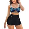 imageB2prity Womens Two Piece Swimsuit Ladies Bathing Suit Vintage Swimwear Bikini Set with Bottom BrazilianBlack blue