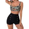 imageB2prity Womens Two Piece Swimsuit Ladies Bathing Suit Vintage Swimwear Bikini Set with Bottom BrazilianBlack green yellow