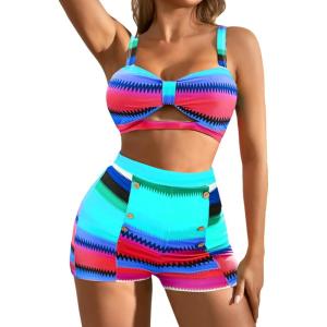 imageB2prity Womens Two Piece Swimsuit Ladies Bathing Suit Vintage Swimwear Bikini Set with Bottom BrazilianSky Blue