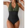 imageB2prity One Piece Swimsuit for Women Tummy Control Halter Bathing Suit V Neck Push Up Swim Suit Ruched SwimwearArmy Green  Black