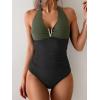 imageB2prity One Piece Swimsuit for Women Tummy Control Halter Bathing Suit V Neck Push Up Swim Suit Ruched SwimwearArmy Green  Black