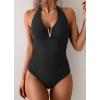 imageB2prity One Piece Swimsuit for Women Tummy Control Halter Bathing Suit V Neck Push Up Swim Suit Ruched SwimwearBlack
