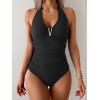imageB2prity One Piece Swimsuit for Women Tummy Control Halter Bathing Suit V Neck Push Up Swim Suit Ruched SwimwearBlack