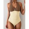 imageB2prity One Piece Swimsuit for Women Tummy Control Halter Bathing Suit V Neck Push Up Swim Suit Ruched SwimwearBrown  Beige