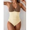 imageB2prity One Piece Swimsuit for Women Tummy Control Halter Bathing Suit V Neck Push Up Swim Suit Ruched SwimwearBrown  Beige