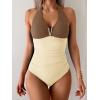 imageB2prity One Piece Swimsuit for Women Tummy Control Halter Bathing Suit V Neck Push Up Swim Suit Ruched SwimwearBrown  Beige