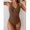 imageB2prity One Piece Swimsuit for Women Tummy Control Halter Bathing Suit V Neck Push Up Swim Suit Ruched SwimwearBrown