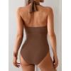 imageB2prity One Piece Swimsuit for Women Tummy Control Halter Bathing Suit V Neck Push Up Swim Suit Ruched SwimwearBrown
