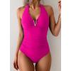 imageB2prity One Piece Swimsuit for Women Tummy Control Halter Bathing Suit V Neck Push Up Swim Suit Ruched SwimwearHot Pink