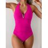 imageB2prity One Piece Swimsuit for Women Tummy Control Halter Bathing Suit V Neck Push Up Swim Suit Ruched SwimwearHot Pink